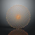 Intricate Circular Spiral Structure Made Of Golden Spheres Against Dark Background With Reflection