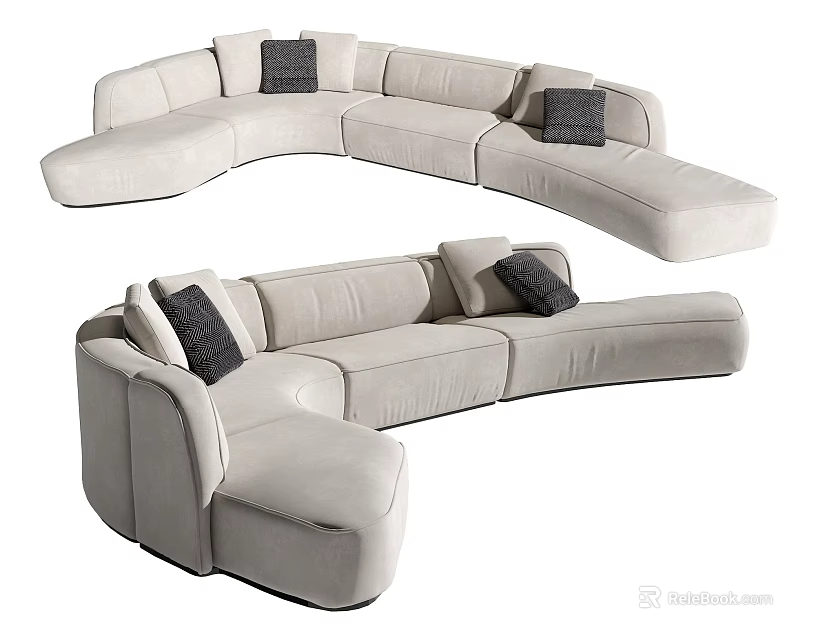 Modern Light Colored Sectional Sofa With Curved Design And Comfortable Cushions 3d model