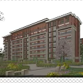 Modern Multi story Residential Building With Balconies Lush Greenery Flowering Trees And Walking Residents