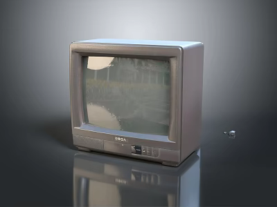 Vintage Sony Television With Retro Design And Screen Reflection On Smooth Surface 3d model