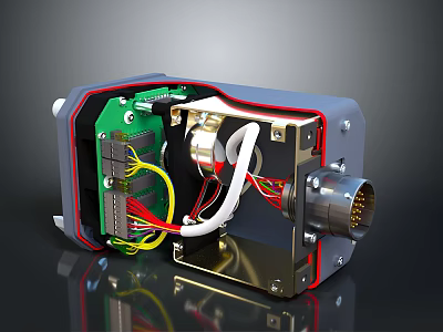 Electronic Device Internal Structure With Circuit Board Colored Wires And Metal Components 3d model