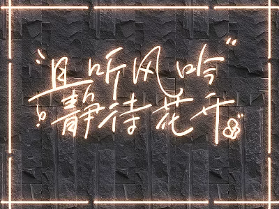 Neon Text and LED Strip Lighting Combination on Dark Stone Wall with Elegant Design 3d model