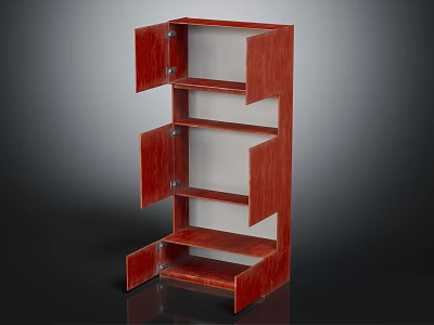 Modern Red Wooden Shelf With Cabinet Doors And Open Storage Shelves 3d model