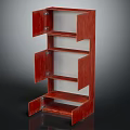 Modern Red Wooden Shelf With Cabinet Doors And Open Storage Shelves