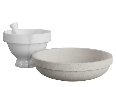 White Marble Mortar with Pestle and Light Gray Stone Bowl Kitchen Tools 3d model