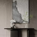 Modern Console Table Interior Design With Decorative Painting Ornament And Plant Vase