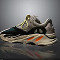 Stylish Modern Sneakers With Gray Upper Orange Accents Yellow Laces And Thick Wavy Sole Design