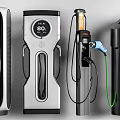 Modern Public EV Charging Stations With Various Designs Digital Displays And Cables 3d model