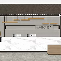 Modern Hotel Lobby Interior Design With Reception Desk Marble Countertop And Wooden Hanging Lights