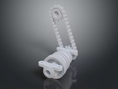 White Mechanical Gear Chain Component With Cylindrical Housing And Rotating Parts 3d model