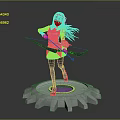 Anime Style Female Character With Black Hair Holding Weapon And Small Creature