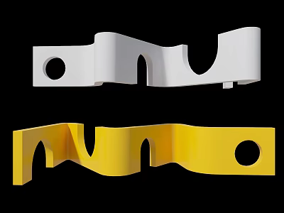 Modern Feature Wall Design With White And Yellow Curved Shapes And Circular Holes 3d model
