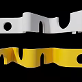 Modern Feature Wall Design With White And Yellow Curved Shapes And Circular Holes