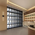Liquor and Tobacco Specialty Store Facade With Wooden Wall Glass Door And Product Display Shelves