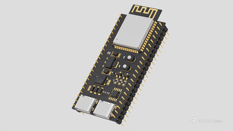 High Quality Electronic Circuit Board Module With Microchip And Gold Pins 3d model 
