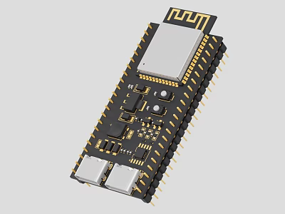 High Quality Electronic Circuit Board Module With Microchip And Gold Pins 3d model