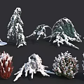 Snow Covered Shrubs With Various Winter Foliage And Branch Structures 3d model
