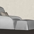 Light Gray Single Sofa with Ottoman and Decorative Pillow in Modern Minimalist Living Room
