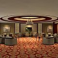 Elegant Conference Room With Mahogany Decor Circular Chandelier And Wall Paintings