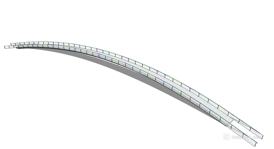 Modern Arched Landscape Bridge Design With Glass Railings And Illuminated Structure 3d model 