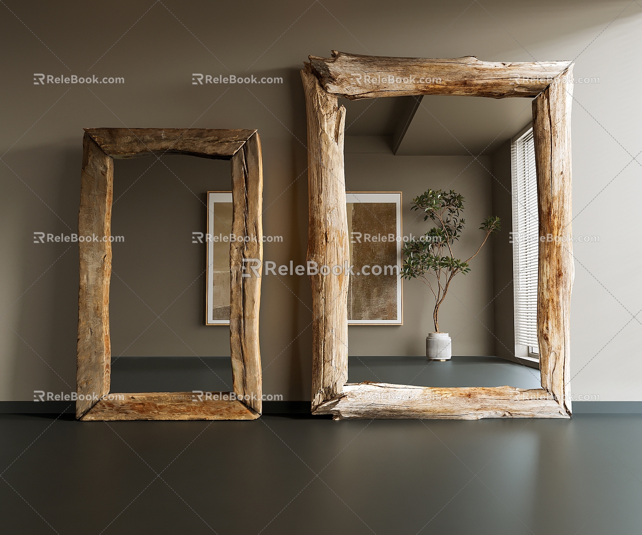 Quiet wood-style decorative mirror Floor mirror 3d model