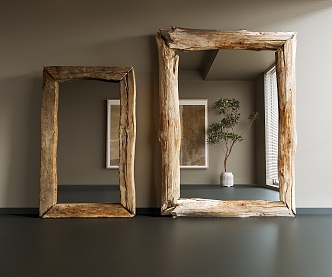 Quiet wood-style decorative mirror Floor mirror 3d model