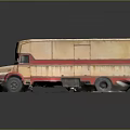 Vintage Box Truck With Beige Body And Red Striped Design On Dark Background