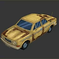 Old Yellow Rusty Car With Blue Windows Blue Wheels And Antenna