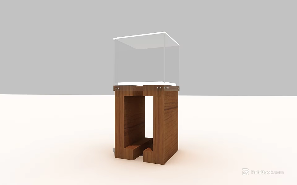 Transparent Glass Display Case With Wooden Base And Storage Compartment 3d model 