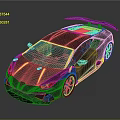 Sleek Black Sports Car With Purple Accent Lines And Rear Spoiler Design