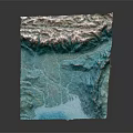 Detailed 3D Topographic Model With Mountain Ranges Winding Rivers And Large Lake