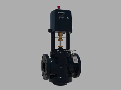 Industrial Control Valve With Electric Actuator Flange Connection Black Body And Red Indicator 3d model