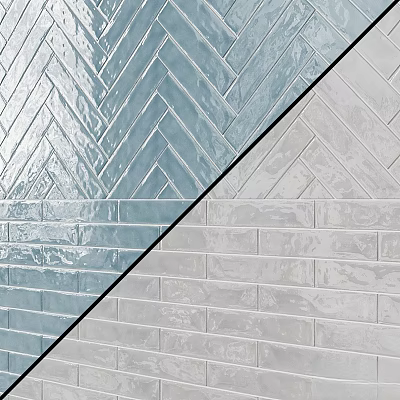 Tiles With Light Blue Herringbone And Light Gray Brick Patterns For Interior Wall 3d model