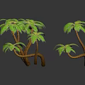 3D Rendered Palm Trees With Green Fronds On Dark Background With Reflections
