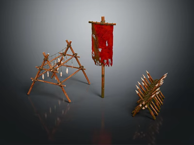 Rustic Wooden Fence with Spikes and Decorative Wooden Frames on 3d model