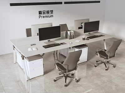 Modern Office Desk Setup With Dual Computer Monitors And Ergonomic Chairs 3d model