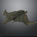 Futuristic Interstellar Spaceship With Streamlined Green Beige Aerodynamic Design For Cosmic Exploration