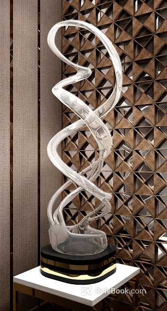 Intricate Silver Spiral Sculptural Art With Wooden Background And Triangular Cutouts 3d model 
