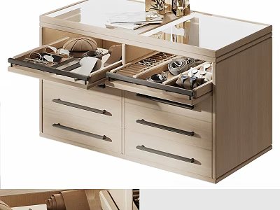 Modern Jewelry Cabinet With Open Drawers And Glass Top For Jewelry Storage 3d model