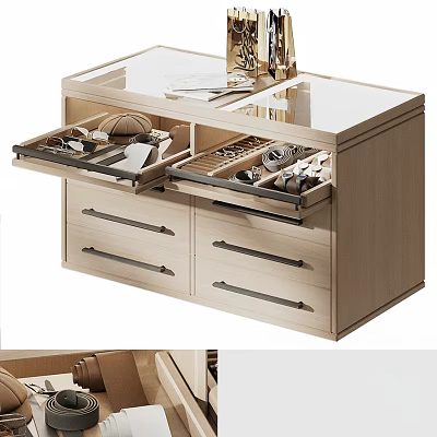 Modern Jewelry Cabinet With Open Drawers And Glass Top For Jewelry Storage 3d model