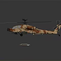 Camouflage Military Helicopter With Orange And Brown Rotors Front Cannon And Two Missiles