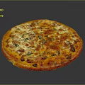 Freshly Baked Pizza With Golden Crust Meat Toppings Fresh Herbs And Melted Cheese