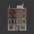 Red and Brown Building Model with Multiple Windows Arched Door and Roof Terrace Structure