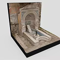 Garden Ornament Display Model Featuring Stone Arched Structure Steps And Water Basin