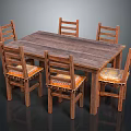 Wooden Dining Table Set With Six Chairs Featuring Cushioned Seats 3d model