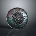 Round Lion Head Carving Decorative Ornament Set With Geometric Pattern Rivet Details Metallic Gradient Finish