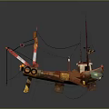 Wooden Boat 3D Model with Red Brown Details Masts and Decorative Ropes