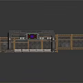 Industrial Gateway Structure With Metal Frame Digital Screen Wooden Fencing And Concrete Seats