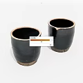 Set Of Two Black Ceramic Cups Handcrafted Vintage Design With Natural Clay Base
