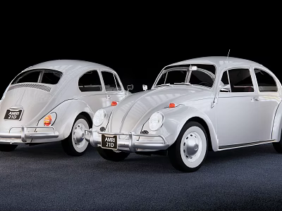 Two Vintage Silver Volkswagen Beetle Classic Cars Parked Side by Side 3d model